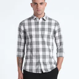 Flying Machine Spread Collar Slim Fit Buffalo Checked Casual Cotton Shirt-picture-13