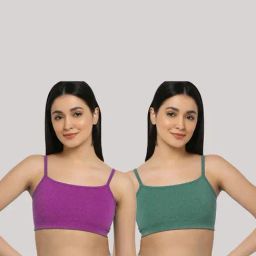 AROUSY Purple & Green Cotton Beginner's Bra - Pack Of 2-image-78