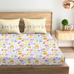 Jaipur Weaves Yellow Floral Printed 240 TC Cotton King Bedsheet Set 2.74 m x 2.74 m-picture-34