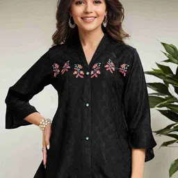 SZN Women Floral Embroidered Bell Sleeve Shirt Style Top-picture-0
