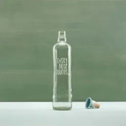 ellementry Transparent Glass Drop Water Bottle with Lid - Set of 1-13