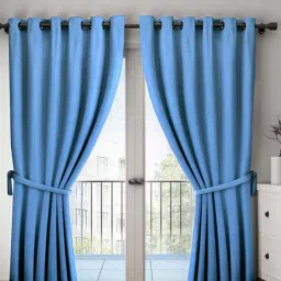 BIANCA Satin Curtain - Blocks 99% Sunlight & Reduces Noise [Eyelet Pattern] -1pc 7.5 Feet-plain-blue-40
