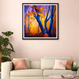 999store Yellow & Blue Abstract Tree Printed Canvas Painting-2