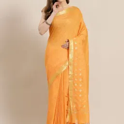 Kalakari India Orange Linen Woven Saree With Unstitched Blouse-image-67