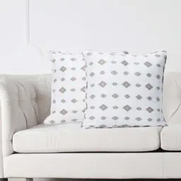 Swayam White & Brown Cotton 240 TC Cushion Covers - Set of 2-image-73