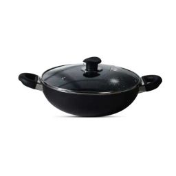 Bergner Essential Plus Press Aluminium Non-stick 20cm Kadai with Glass Lid, Induction Botton (Black)-23