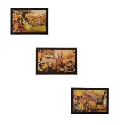 eCraftIndia Set of 3 Village Scene Satin Matt Texture UV Art Painting-23