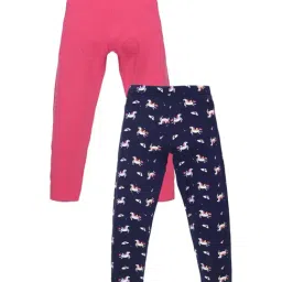 Plum Tree Kids Navy & Pink Cotton Floral Print Leggings-image-99