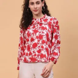 Rangriti White & Red Floral Print Top-picture-33