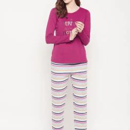 Madame M Secret Pink & Grey Cotton Printed Night Suit-image-48