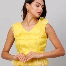 NEUDIS Yellow Organza Peplum Top-image-17