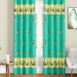 SEJ by Nisha Gupta Green Polyester 9 Ft. Long Door Curtain - Set of 2-44