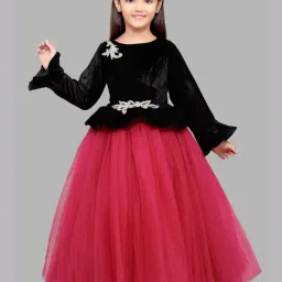 Pink Chick Kids Black & Pink Solid  Full Sleeves Gown-image-8