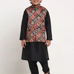 Benstoke Kids Black & Brown Printed Full Sleeves Kurta Set-picture-31