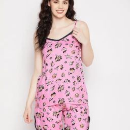 Clovia Pink Top With Shorts-image-21