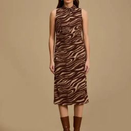 KAZO Brown Polyester Animal Print Midi Dress-image-49