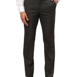 Raymond Grey Slim Fit Self Pattern Trousers-picture-5