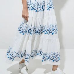 Bombay Paisley by Westside White Botanical Design Cotton Tiered Skirt-image-40