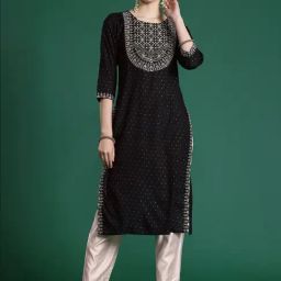 Indo Era Black Embroidered Straight Kurta-image-57