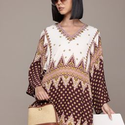 Label Ritu Kumar Ethnic Motifs Print Flared Sleeves Crepe A-Line Mini Dress-picture-35
