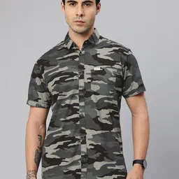 Majestic Man Pure Cotton Camouflage Printed Slim Fit Casual Shirt-picture-17