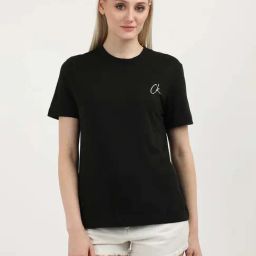 CALVIN KLEIN JEANS Black Cotton Plain T-Shirt-image-92
