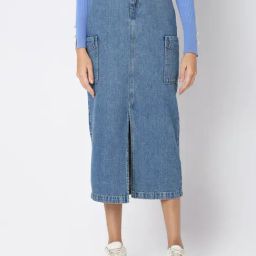 Vero Moda Light Blue Cotton Midi Cargo Skirt-image-49
