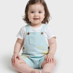 HOP Baby by Westside Blue Car Printed Cotton Dungaree with T-Shirt Set-image-4