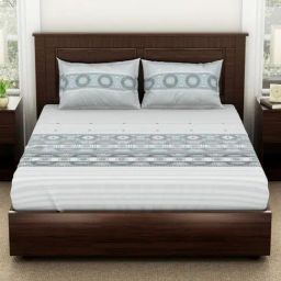 Spaces Geometric Grey 144 TC Cotton Double Bedsheet With 2 Pillow Covers-image-39