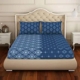 Welspun Lichen Blue Cotton  Double Size Bedsheet With Pillow Covers-image-2