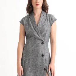 RAREISM Black Polyester Checked Short Sleeves Dress-image-34