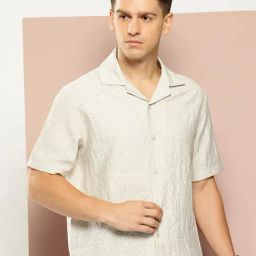 Club York Beige Regular Fit Self Design Shirt-image-94