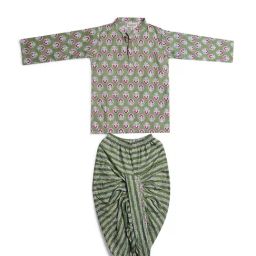 Biglilpeople Infant Boys Green Cotton Printed Kurta Set-image-31