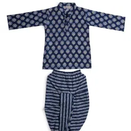 Biglilpeople Infant Boys Blue Cotton Printed Kurta Set-image-11