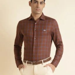 ANDAMEN Brown Slim Fit Check Shirt-image-65