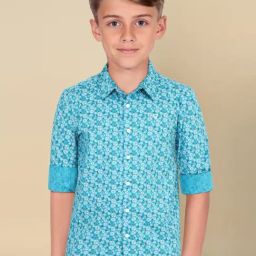 Allen Solly Kids Blue Floral Slim Fit Shirt-image-95