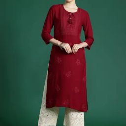 Indo Era Maroon Embroidered Straight Kurta-image-33