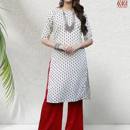 HERE&NOW Selection Of 2 Floral Printed Round Neck Straight Kurtas-picture-8