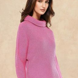 RAREISM Pink Acrylic Solid Long Sleeves Sweater-picture-41