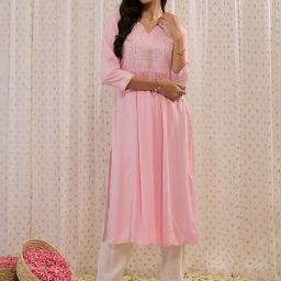 Indo Era Pink Embroidered Straight Kurta-image-10