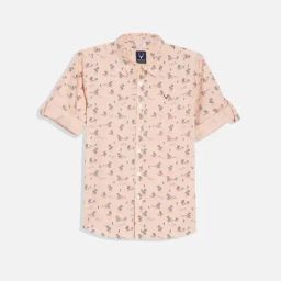 Allen Solly Kids Peach Printed Slim Fit Shirt-image-84