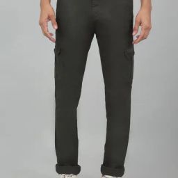 Cantabil Men Green Solid Full Length Regular Fit Cargo-image-2
