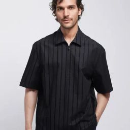 Rare Rabbit Black Boxy Fit Stripes Shirt-image-46