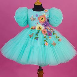 Li & Li Boutique Girls Floral Net Puff Sleeves Fit & Flare Dress-image-53