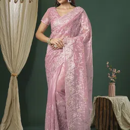Saree mall Embroidered Embellished Organza Saree-picture-16