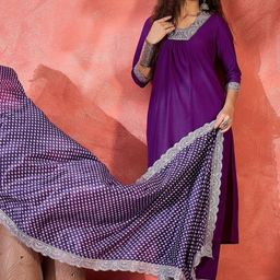 Sangria Women Embroidered Straight Kurta With Trouser & Dupatta-10