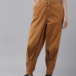 The Roadster Life Co. Women Solid Mid-Rise Joggers With Fabric Belt-image-52