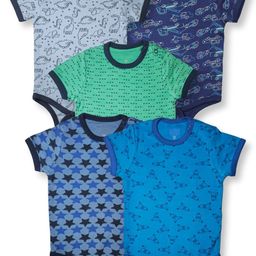 TuddyBuddy Infants Boys Pack Of 5 Printed Round Neck Rompers-image-5