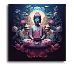 OLIVE TREE Blue & Pink Buddha Religious Canvas Wall Art-image-68