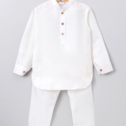 Pehanaava Full Sleeves Solid Kurta & Pajama Set - White-image-17
